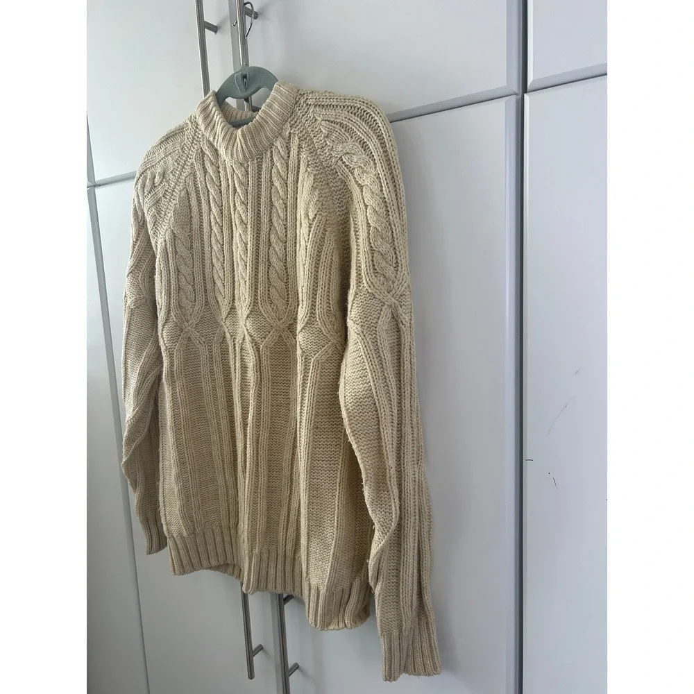 VanCort Cream Cable Knit Sweater Mens Heavy Ribbed Crewneck Pullover Off-White